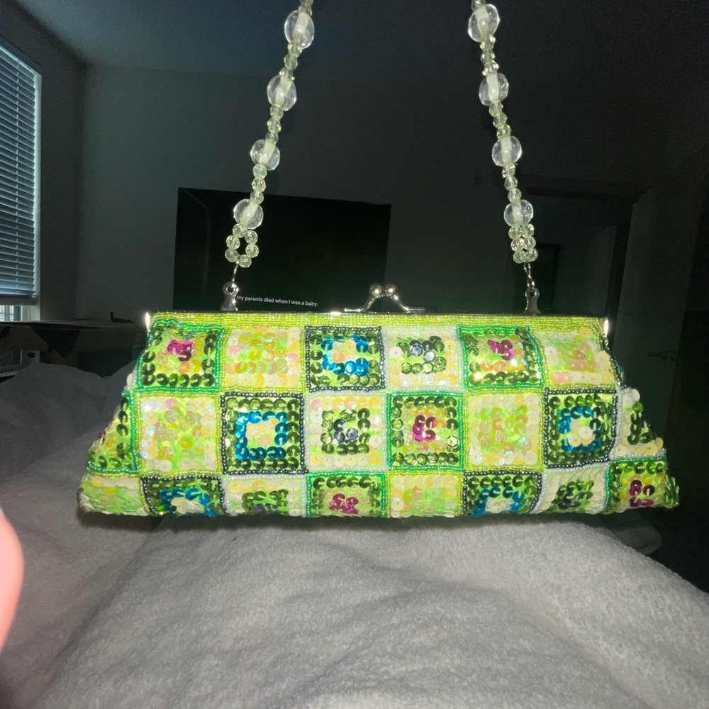 Vintage beaded bag green